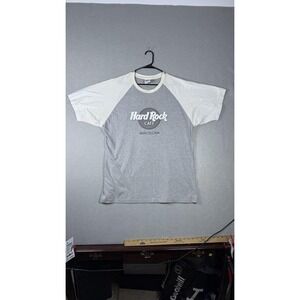 Hard Rock Cafe Barcelona Shirt Mens XL Gray White Raglan Tee 100% Cotton Music